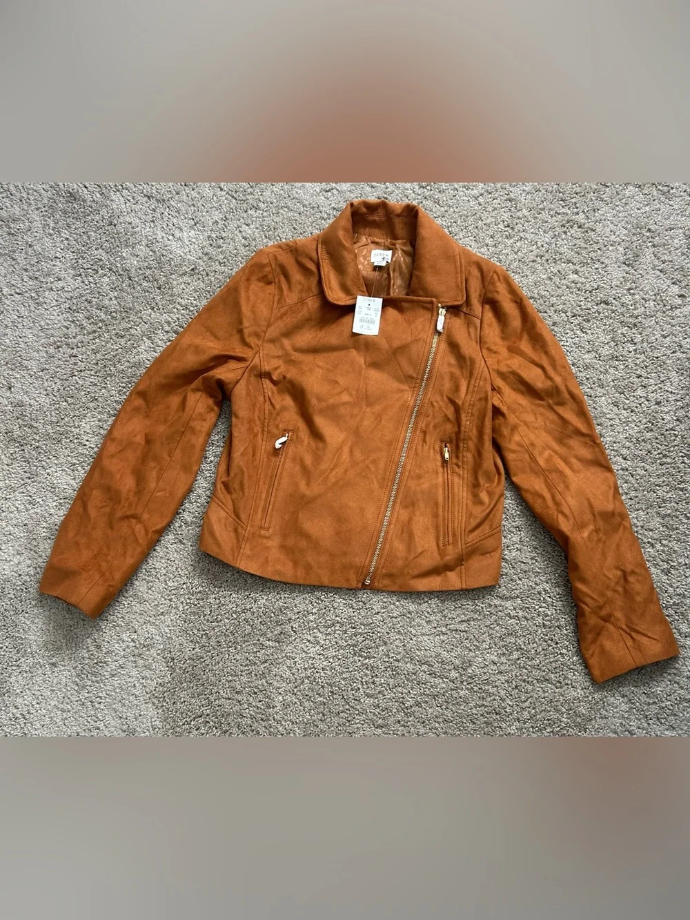 J.Crew Factory Faux Suede Moto Jacket Brown Women’s S Zip Collared AQ403